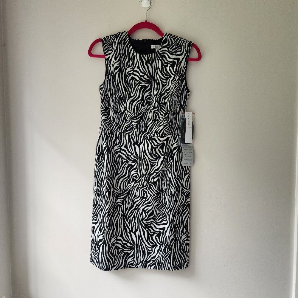 Mid Length Zebra Print Sheath Dress | Belted | Women's Size 4 | London Times NEW